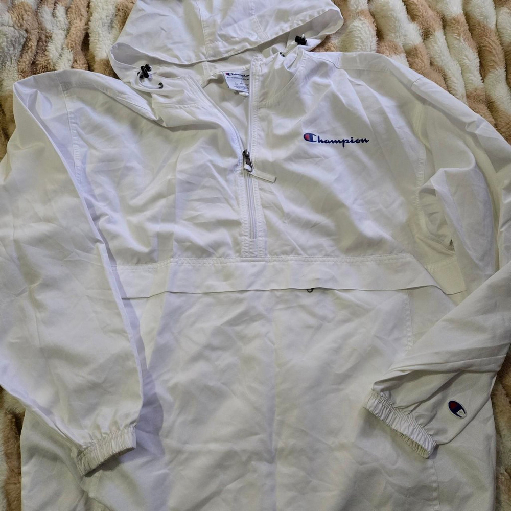 White Champion windbreaker with hood